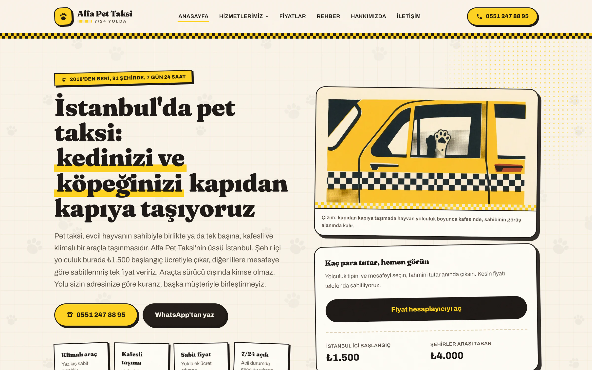 Alfa Pet Taksi anasayfası